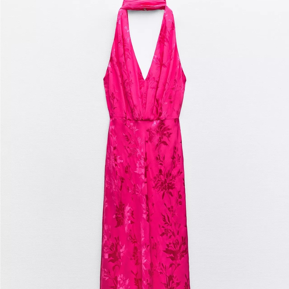 Pink Halter Dress with Neck Scarf